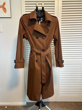 Sam Edelman Chestnut Brown Double-Breasted Trench Coat with Belt